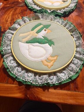 Vintage Duck Appliqué Wall Hangings with Lace Trim